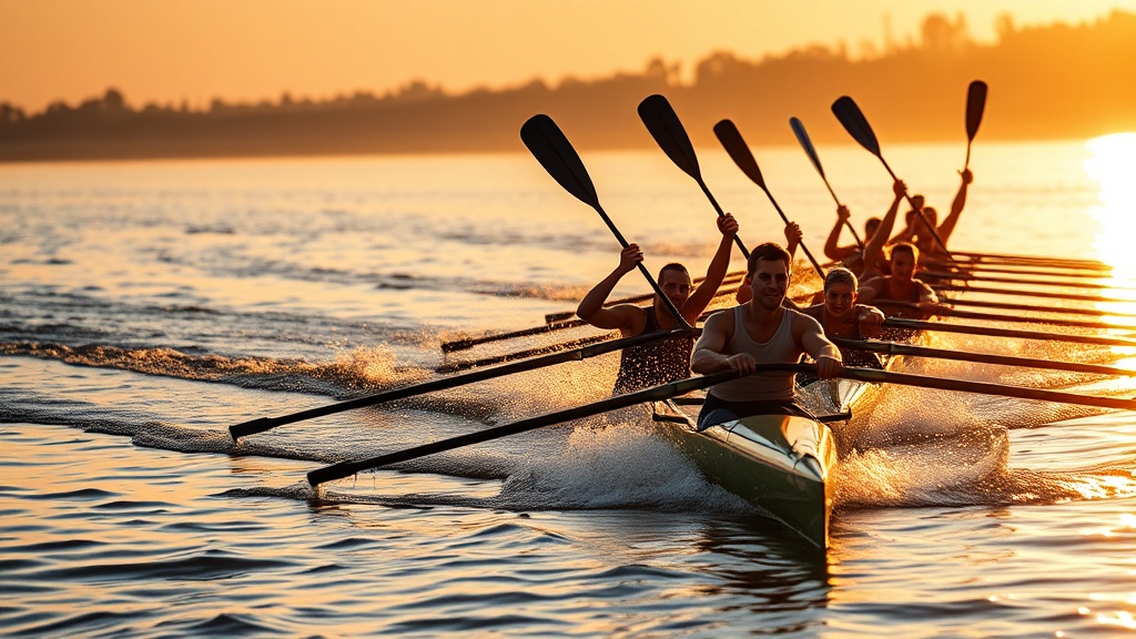 스프린트 카누 경기 시작 전 출발선에 대기 중인 선수들의 모습